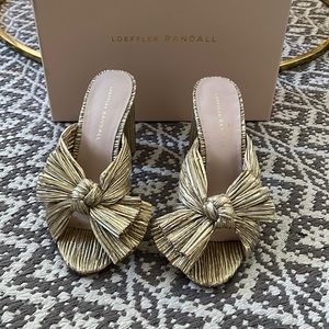 Loeffler Randall Penny Pleated Gold Heels Size 7.5
